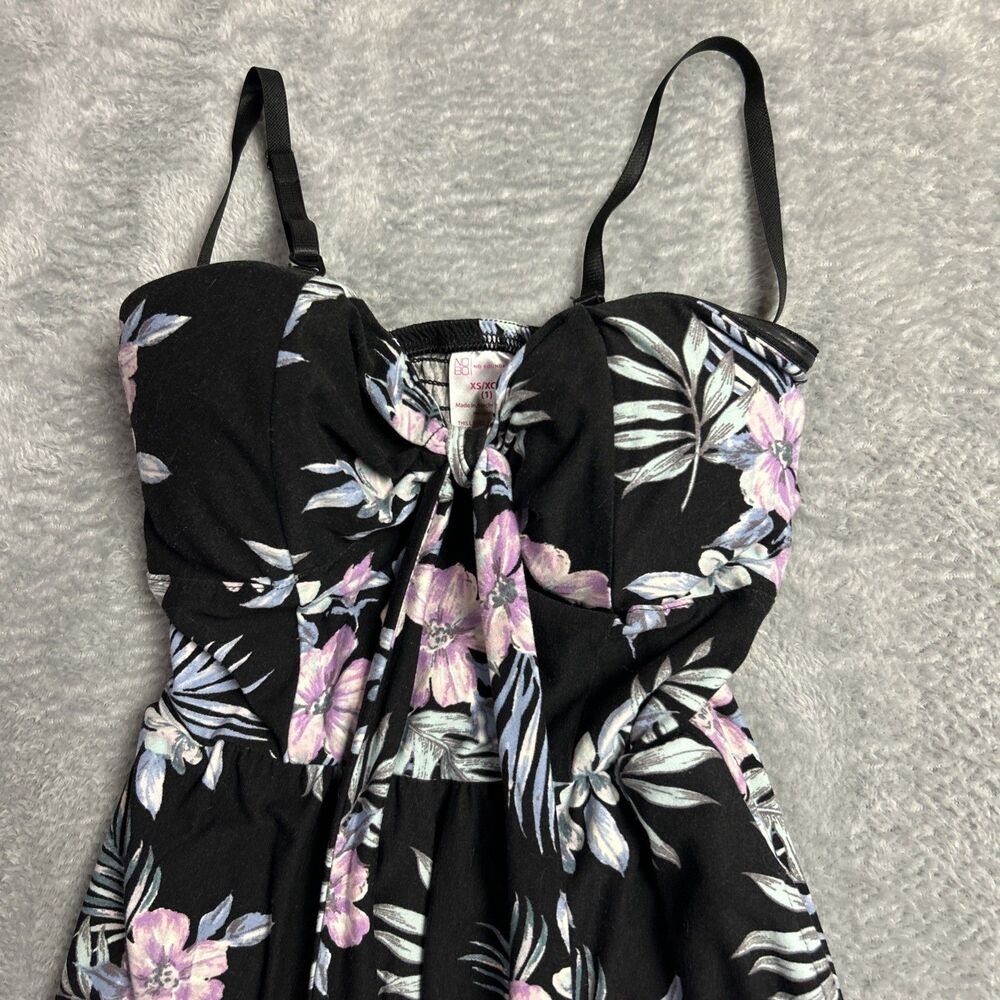 NO BOUNDARIES Womens XS 1 Black Floral Print Strapless Wide Leg Jumpsuit Romper - Picture 2 of 16